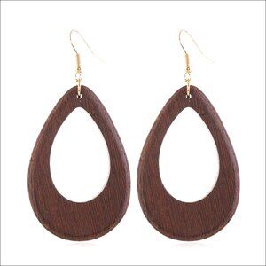 Lightweight Wooden Drop Earrings with Alloy Hooks